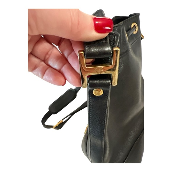 MCM EUC Vintage Drawstring Bucket Bag Black Gold Hardware Leather Crossbody - Picture 10 of 16